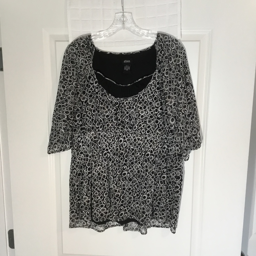 Allison Morgan Sheer Lined Elastic Waist Top Black/ White/ Silver Size L
